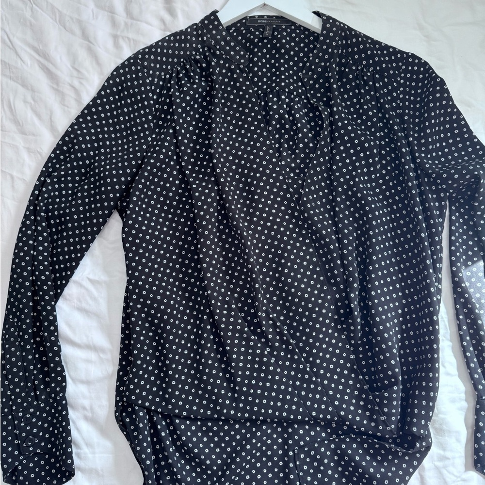 BCBGMaxAzria Black and White Polka Dot Blouse